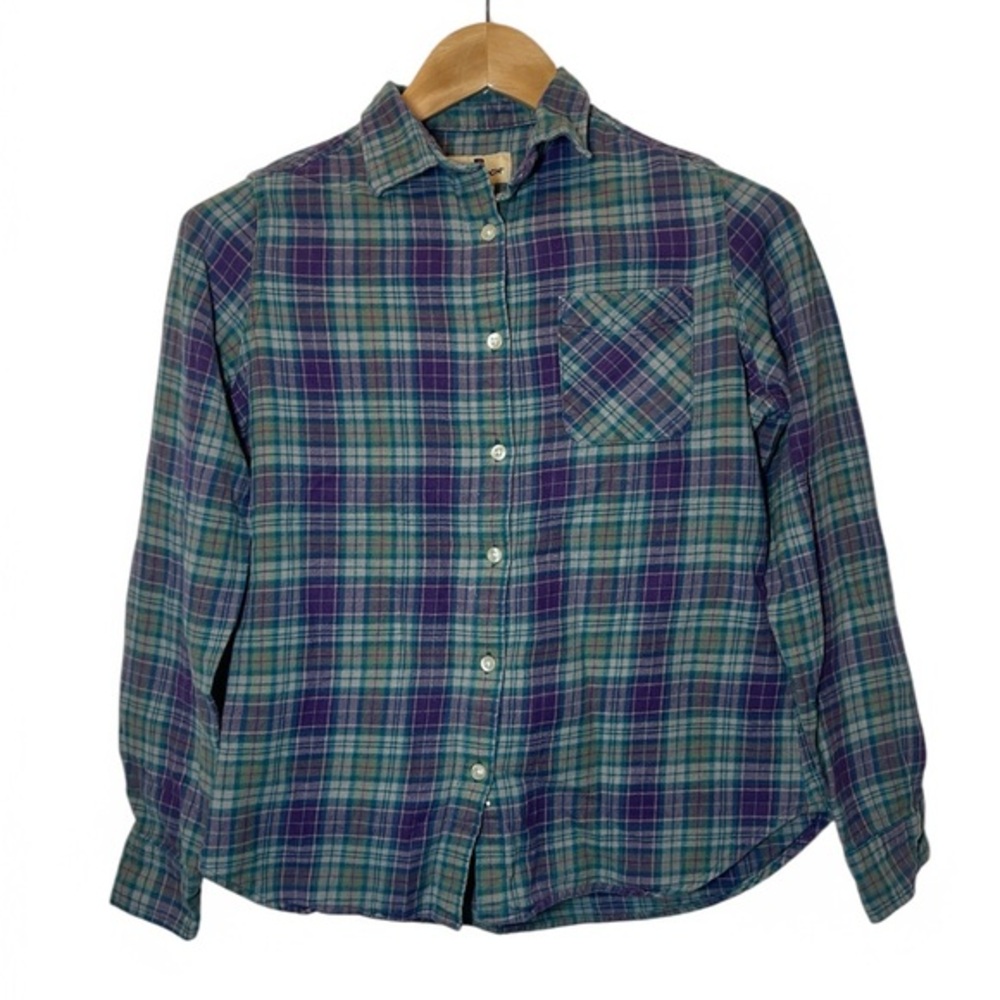 Vintage Woolrich Women S Purple Green Plaid Long Sleeve Button Front Flannel